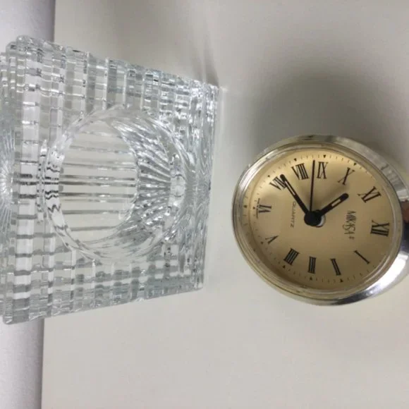Mikasa Art Deco Vintage Table Shelf Desk Clock B Germany Crystal Semicylinder - Picture 8 of 11